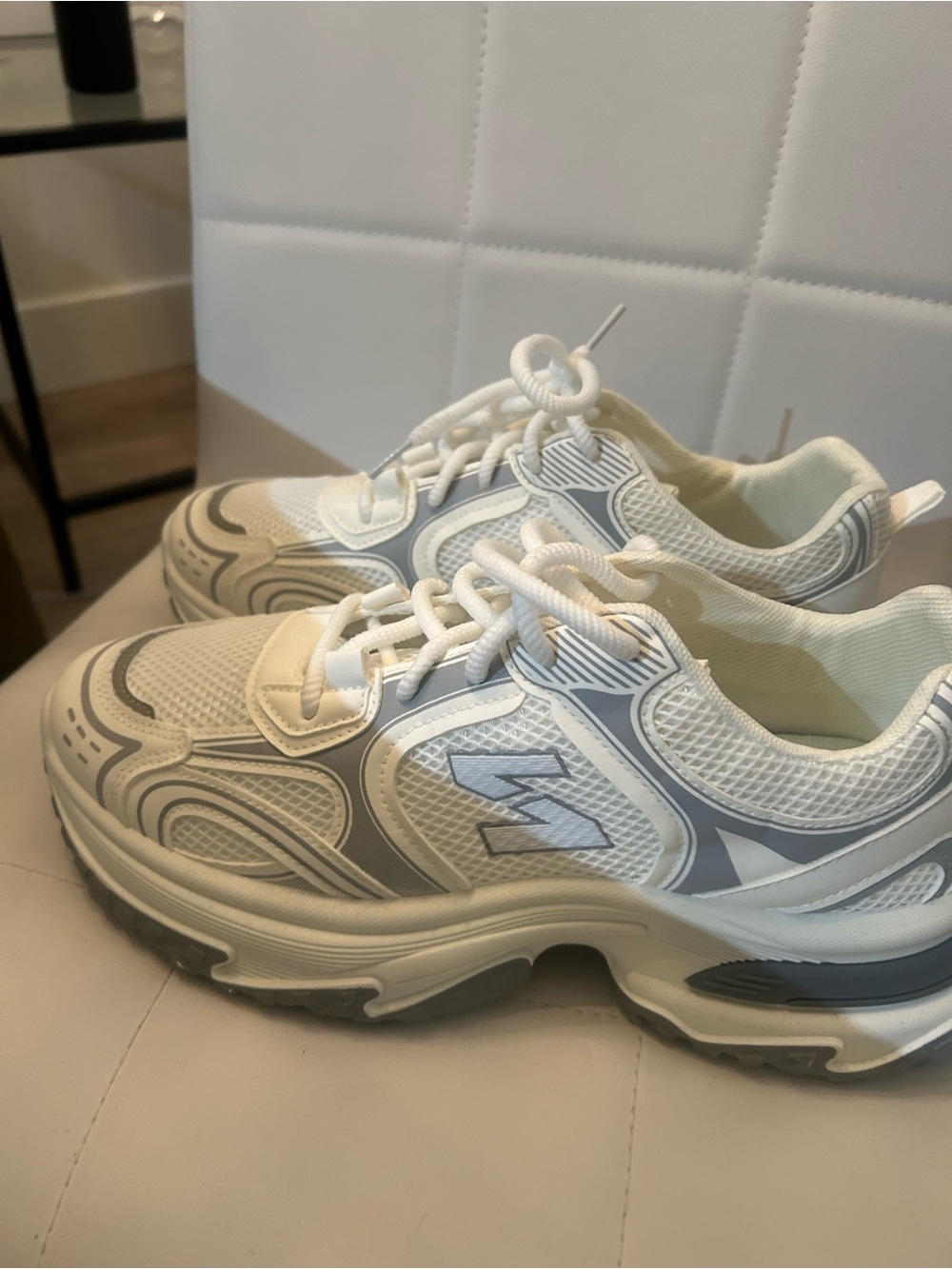 New Balance White and Grey Chunky Trainer Sneakers